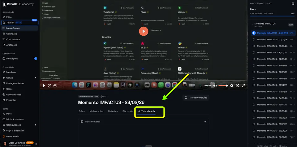 Tutor AI específico da aula