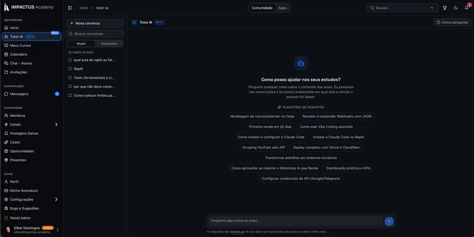 Tutor AI da comunidade Impactus Academy